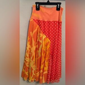 Fuzzi Mesh Skirt M Orange Pink Polka Dot Abstract Print Stretch Midi Italy